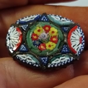 Vtg Micro Mosaic Italy Star of David Floral Pin Brooch